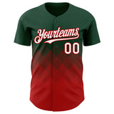 Custom Green White-Red 3D Gradient Square Shape Authentic Baseball Jersey