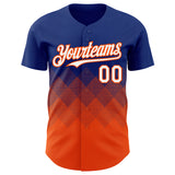 Custom Royal White-Orange 3D Gradient Square Shape Authentic Baseball Jersey
