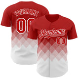 Custom Red White 3D Gradient Square Shape Authentic Baseball Jersey
