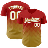 Custom Red White-Old Gold 3D Gradient Square Shape Authentic Baseball Jersey