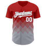 Custom Red White-Gray 3D Gradient Square Shape Authentic Baseball Jersey