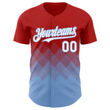 Custom Red White-Light Blue 3D Gradient Square Shape Authentic Baseball Jersey
