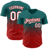 Custom Teal White-Red 3D Gradient Square Shape Authentic Baseball Jersey
