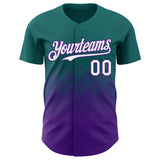 Custom Teal White-Purple 3D Gradient Square Shape Authentic Baseball Jersey
