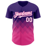 Custom Purple White-Pink 3D Gradient Square Shape Authentic Baseball Jersey