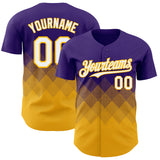 Custom Purple White-Gold 3D Gradient Square Shape Authentic Baseball Jersey