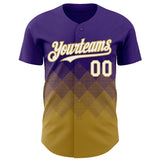 Custom Purple White-Old Gold 3D Gradient Square Shape Authentic Baseball Jersey