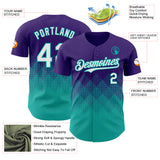 Custom Purple White-Aqua 3D Gradient Square Shape Authentic Baseball Jersey
