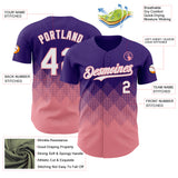 Custom Purple White-Medium Pink 3D Gradient Square Shape Authentic Baseball Jersey