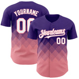 Custom Purple White-Medium Pink 3D Gradient Square Shape Authentic Baseball Jersey