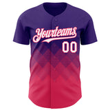 Custom Purple White-Neon Pink 3D Gradient Square Shape Authentic Baseball Jersey