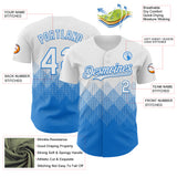 Custom White Electric Blue 3D Gradient Square Shape Authentic Baseball Jersey