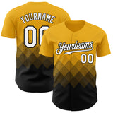Custom Gold White-Black 3D Gradient Square Shape Authentic Baseball Jersey