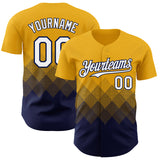 Custom Gold White-Navy 3D Gradient Square Shape Authentic Baseball Jersey