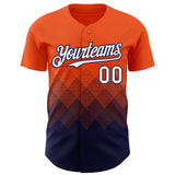 Custom Orange White-Navy 3D Gradient Square Shape Authentic Baseball Jersey
