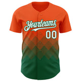 Custom Orange White-Kelly Green 3D Gradient Square Shape Authentic Baseball Jersey
