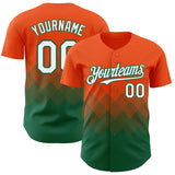 Custom Orange White-Kelly Green 3D Gradient Square Shape Authentic Baseball Jersey