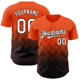 Custom Orange White-Brown 3D Gradient Square Shape Authentic Baseball Jersey