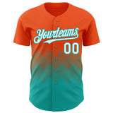 Custom Orange White-Aqua 3D Gradient Square Shape Authentic Baseball Jersey
