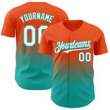 Custom Orange White-Aqua 3D Gradient Square Shape Authentic Baseball Jersey
