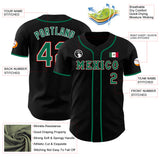Custom Black Kelly Green White-Red 3D Mexico Mexican Flag Authentic Baseball Jersey