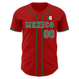 Custom Red Kelly Green-White 3D Mexico Mexican Flag Authentic Baseball Jersey