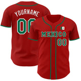 Custom Red Kelly Green-White 3D Mexico Mexican Flag Authentic Baseball Jersey