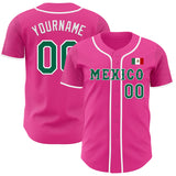 Custom Pink Kelly Green-White 3D Mexico Mexican Flag Authentic Baseball Jersey