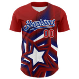 Custom Red Royal-White 3D Patriotic American Flag And Star Authentic Baseball Jersey