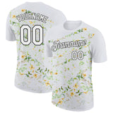 Custom White Black 3D Pickleball Paddles Balls Floral Performance T-Shirt