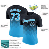 Custom Black Sky Blue-White 3D Pattern Design Gradient Square Shapes Performance T-Shirt