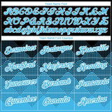 Custom Black Sky Blue-White 3D Pattern Design Gradient Square Shapes Performance T-Shirt