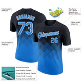 Custom Black Powder Blue-White 3D Pattern Design Gradient Square Shapes Performance T-Shirt
