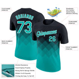 Custom Black Aqua-White 3D Pattern Design Gradient Square Shapes Performance T-Shirt