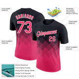 Custom Black Neon Pink-White 3D Pattern Design Gradient Square Shapes Performance T-Shirt