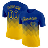 Custom Royal Yellow 3D Pattern Design Gradient Square Shapes Performance T-Shirt
