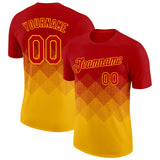 Custom Red Gold 3D Pattern Design Gradient Square Shapes Performance T-Shirt