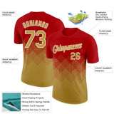 Custom Red Old Gold-White 3D Pattern Design Gradient Square Shapes Performance T-Shirt
