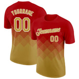 Custom Red Old Gold-White 3D Pattern Design Gradient Square Shapes Performance T-Shirt