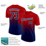 Custom Red Navy-White 3D Pattern Design Gradient Square Shapes Performance T-Shirt