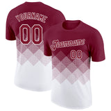 Custom Crimson White 3D Pattern Design Gradient Square Shapes Performance T-Shirt
