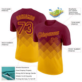 Custom Crimson Gold 3D Pattern Design Gradient Square Shapes Performance T-Shirt