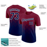 Custom Crimson Navy-White 3D Pattern Design Gradient Square Shapes Performance T-Shirt