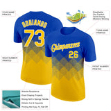 Custom Thunder Blue Yellow-White 3D Pattern Design Gradient Square Shapes Performance T-Shirt