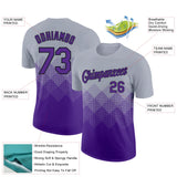 Custom Gray Purple-Black 3D Pattern Design Gradient Square Shapes Performance T-Shirt