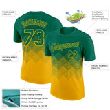 Custom Kelly Green Gold 3D Pattern Design Gradient Square Shapes Performance T-Shirt