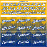 Custom Gold White-Royal 3D Pattern Design Gradient Square Shapes Performance T-Shirt