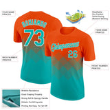 Custom Orange Aqua-White 3D Pattern Design Gradient Square Shapes Performance T-Shirt