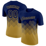 Custom Navy Old Gold 3D Pattern Design Gradient Square Shapes Performance T-Shirt