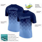 Custom Navy Light Blue 3D Pattern Design Gradient Square Shapes Performance T-Shirt